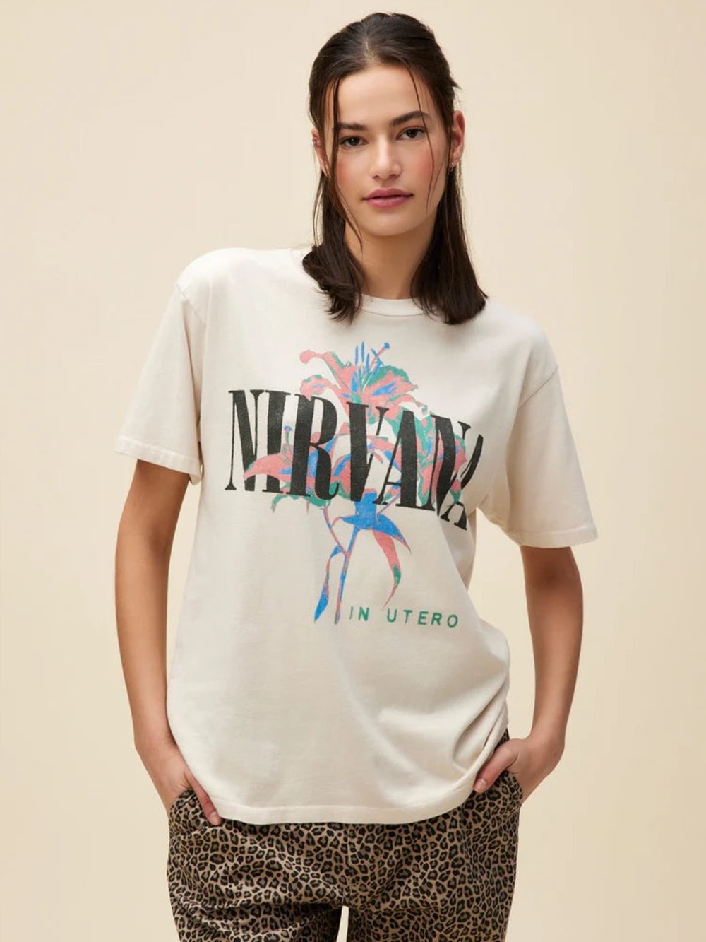 NWT Daydreamer Nirvana Lilies In Utero Weekend Tee - Dirty White